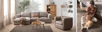 Lederne Sofas in großräumigen Wohnzimmer